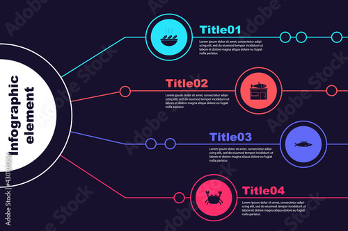 Set Fish soup, Seafood store, and Crab. Business infographic template. Vector