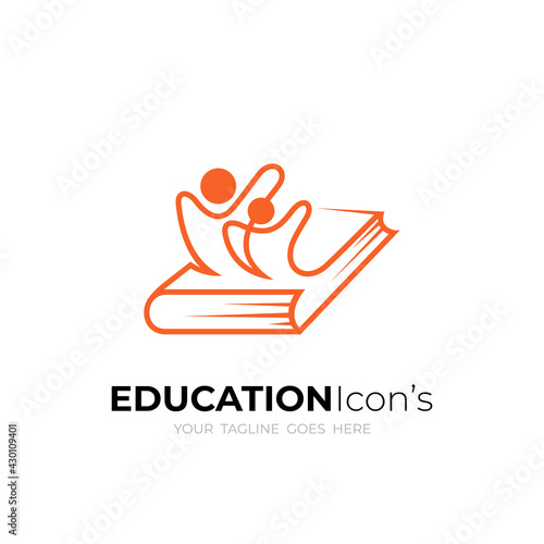 Abstract student logo with line style , books and people icon