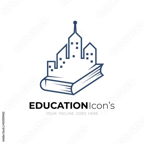 Abstract university logo with line building and book symbols