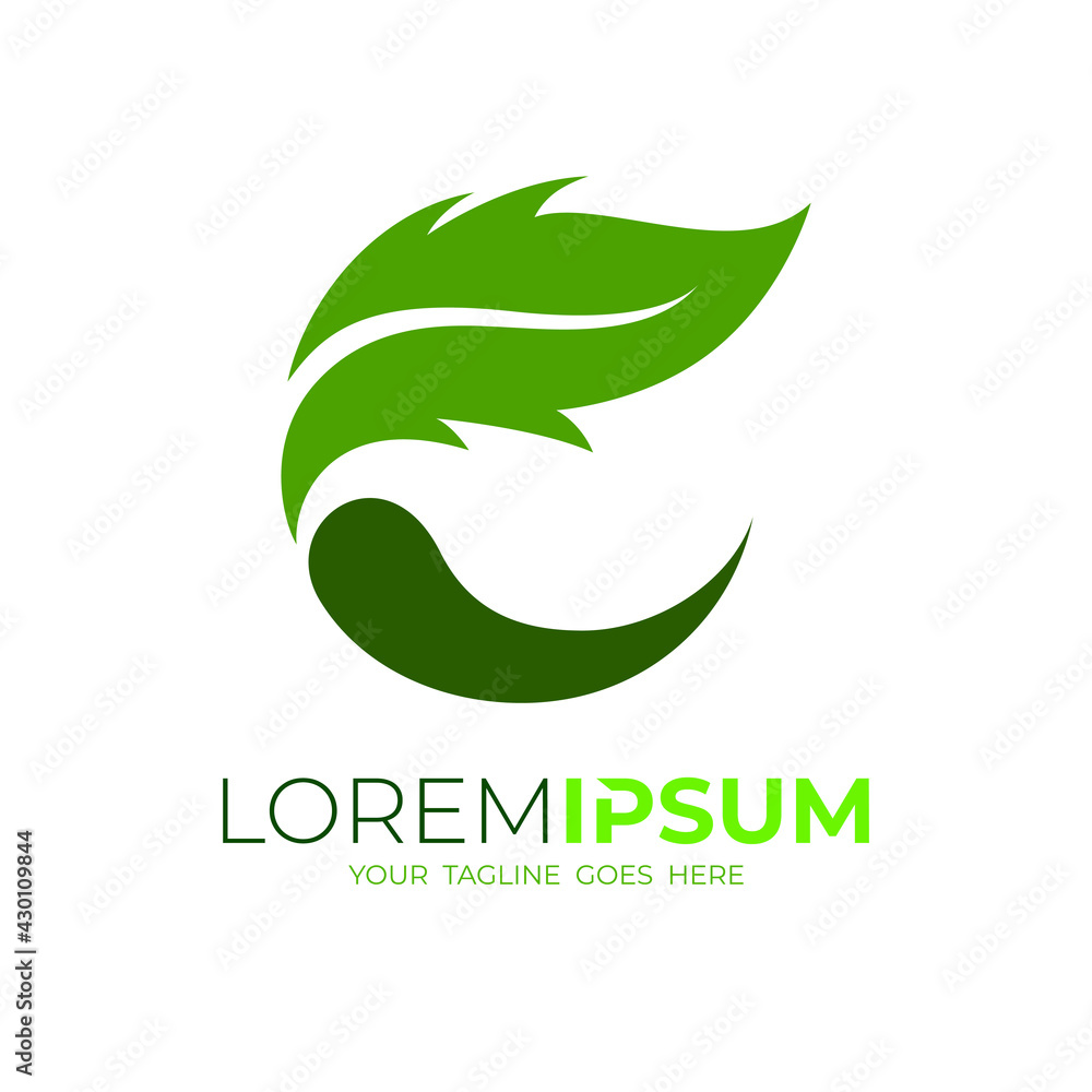Leaf logo and letter E design combination, simple style Leaf logo and letter E design combination, simple style