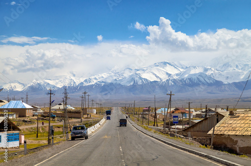 The nature of Kyrgyzstan. Road along the mountains photo