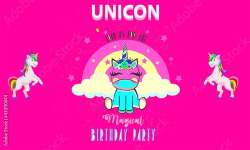 Birthday party invitation with baby unicon photo