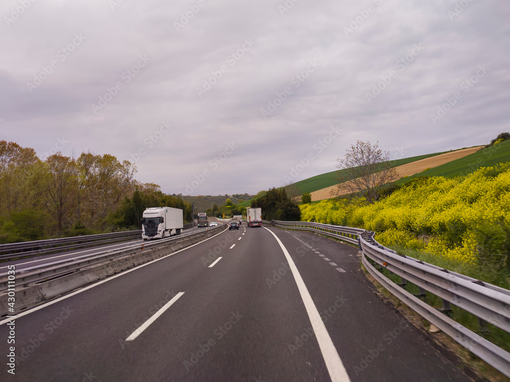 Fototapeta premium view from the car on the road with cars