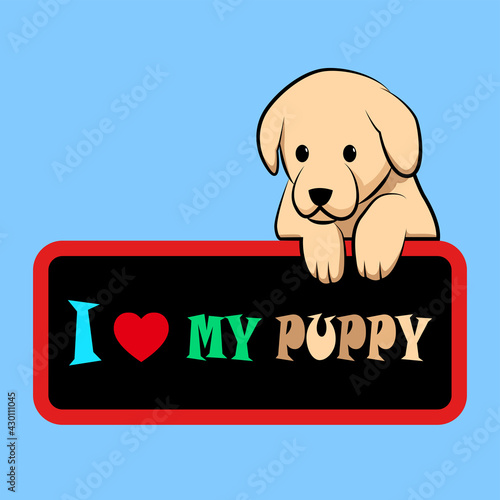 Vector illustration of a cute puppy is holding a board.