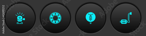 Set Bicycle bell, ball bearing, and pedal icon. Vector