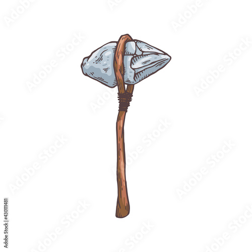 Prehistoric caveman stone hammer tool, hand drawn vector illustration isolated.