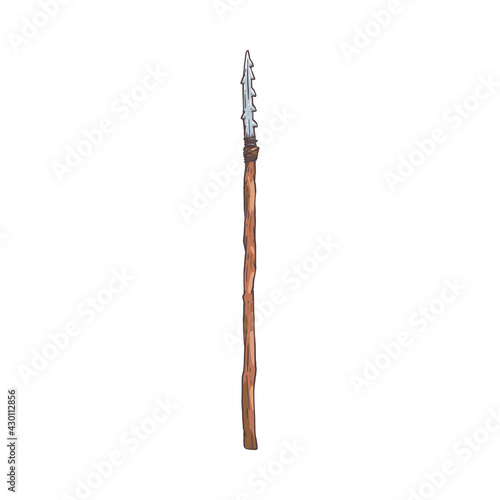 Hunting stone spear of primitive man, hand drawn vector illustration isolated.