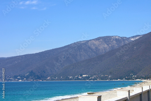 View from the embankment to the sea and mountains. Gagra  Abkhazia