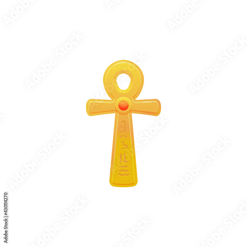 Egyptian gold cross or Ankh, flat vector illustration isolated on background.