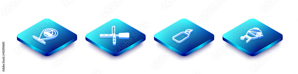 Set Isometric line Location with barbecue, Crossed knife and spatula, Mustard bottle and Barbecue grill icon. Vector Set Isometric line Location with barbecue, Crossed knife and spatula, Mustard bottle and Barbecue grill icon. Vector