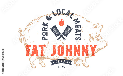 Pork, pig. Template Label, Logo, Tag, Print