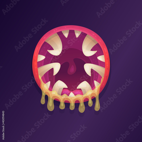 Toothy mouth of scary monster or alien animal a flat cartoon vector illustration