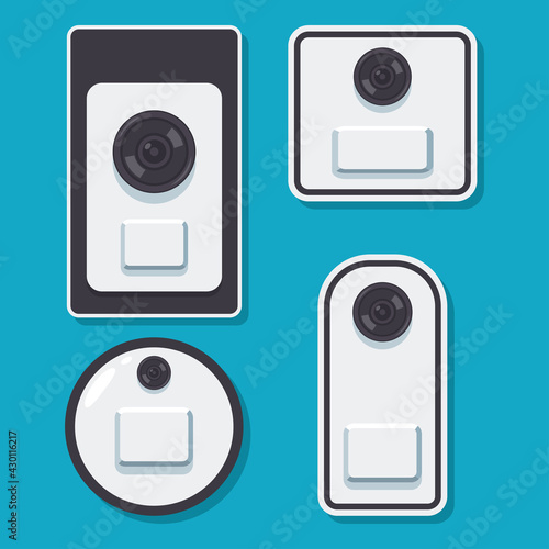 Video doorbell vector cartoon set isolated on background.