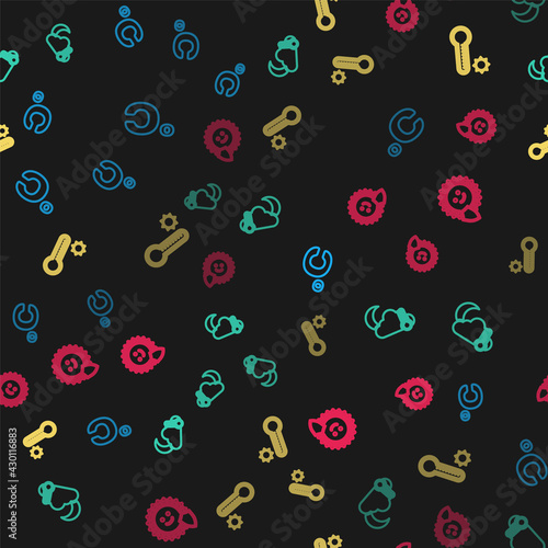 Set line Celsius, Thermometer and cloud, moon, Meteorology thermometer and UV protection on seamless pattern. Vector