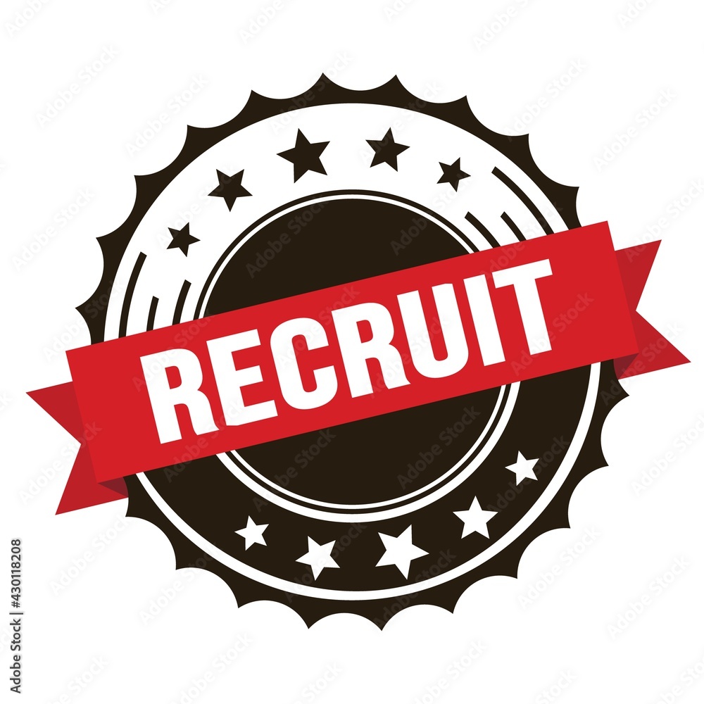 RECRUIT text on red brown ribbon stamp. RECRUIT text on red brown ribbon stamp.