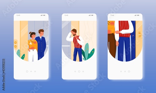 Claustrophobia. Panic. Fear of enclosed spaces. Mobile app screens, vector website banner template. UI, web site design.