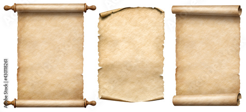 old paper vertical scrolls set isolated