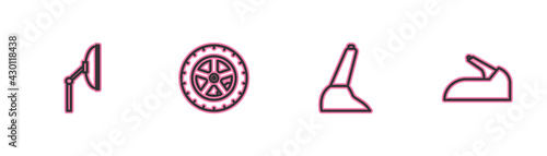 Set line Windscreen wiper, Car handbrake, wheel and icon. Vector