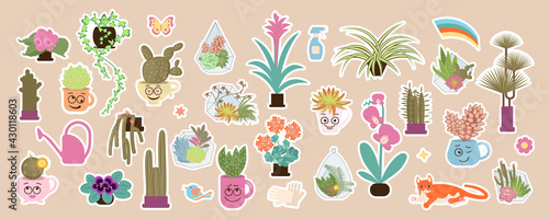 Home plant and urban jungle cute stickers set