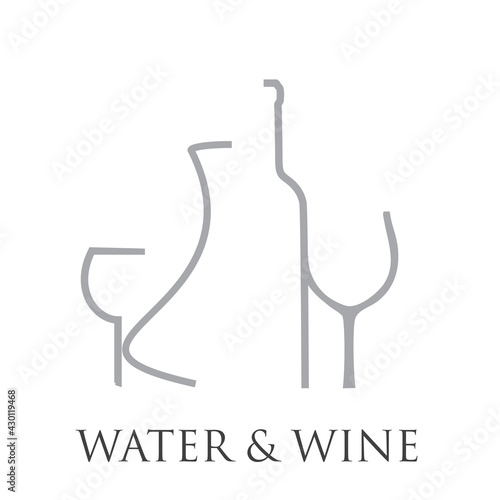 Vector abstract logo bottles and glasses of water and wine