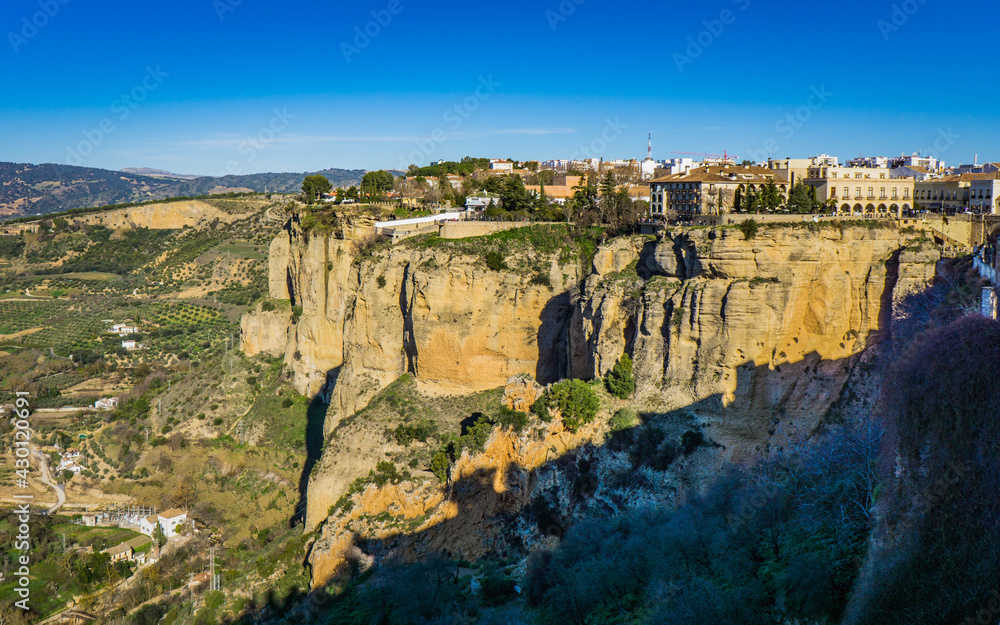 View on the city of Ronda (Andalusia) and the spanish countryside from the Mirador de María Auxiliadora, a viewpoint in the old town