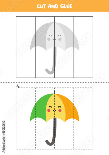 Cut and glue game for kids. Cute umbrella.