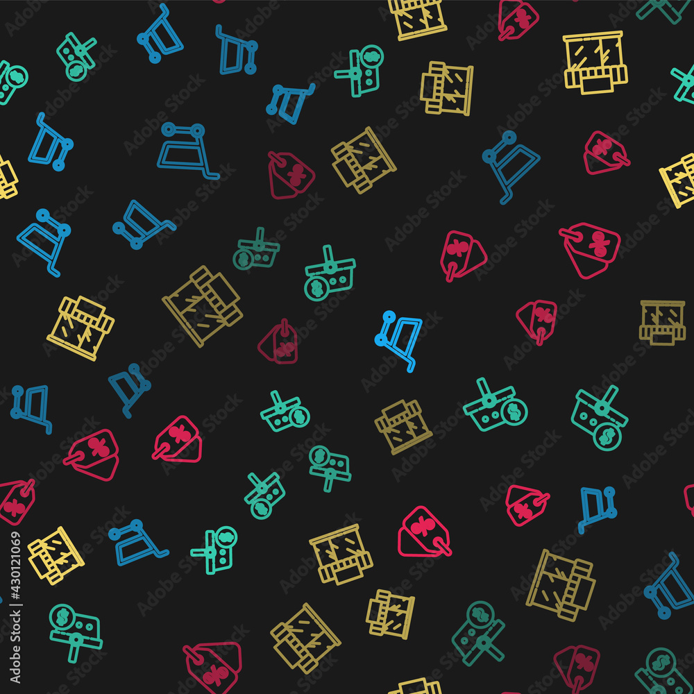 Set line Shopping cart, basket and dollar, building or market store and Discount percent tag on seamless pattern. Vector Set line Shopping cart, basket and dollar, building or market store and Discount percent tag on seamless pattern. Vector