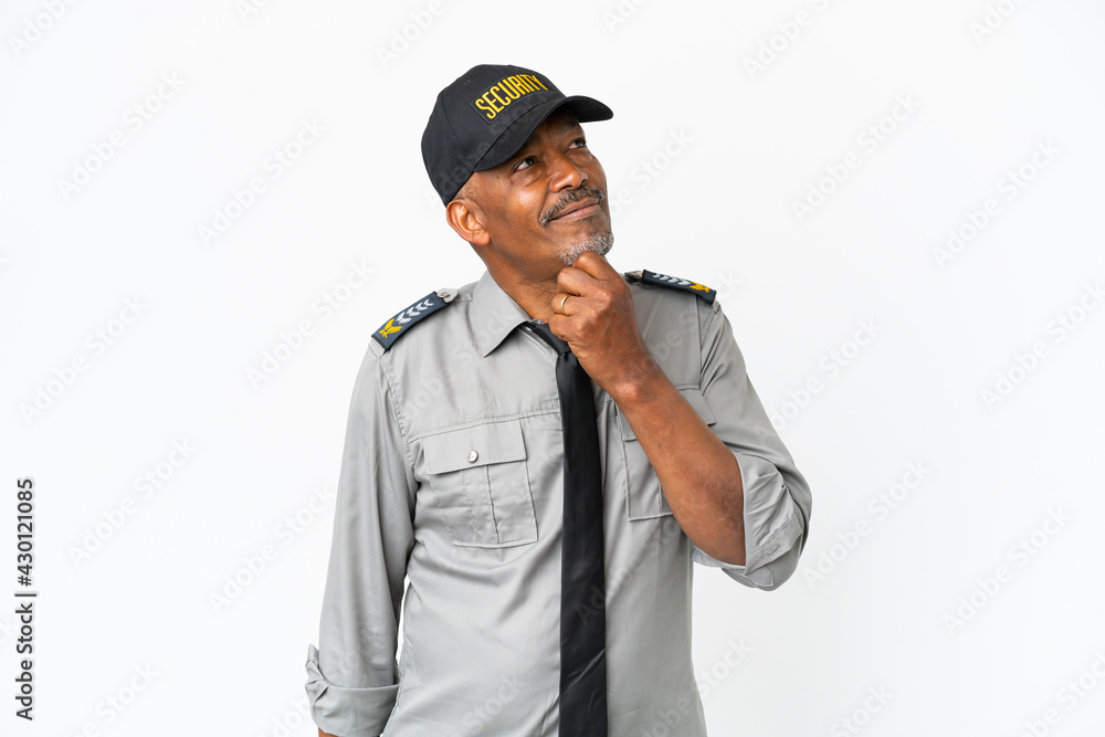 Senior staff man isolated on white background and looking up Senior staff man isolated on white background and looking up