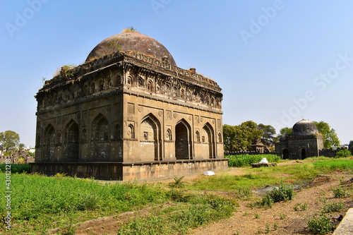 Rear view Ahmed Nizam Shah tomb at Bagh Rauza. Bagh Rauza is a small complex that holds the tomb of Ahmed Nizam Shah and other personalities. . Ahmednagar, Maharashtra, India.