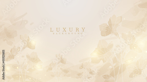 Hand drawn floral lines with watercolor background. Luxury style concept. vector illustration.