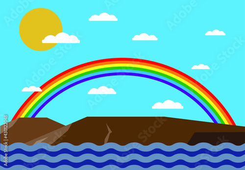 LGBT symbol. Rainbow, sea, background for text. © Anton