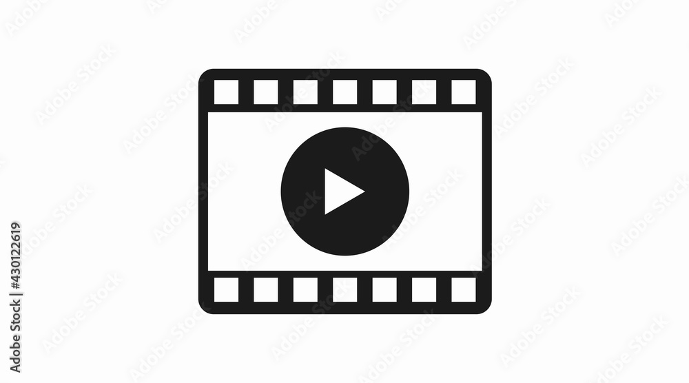 Movie or film icon. Vector isolated black and white illustration of a video, movie or fil sign Movie or film icon. Vector isolated black and white illustration of a video, movie or fil sign