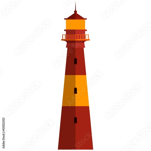 Vector lighthouse illustration icon, beacon logo on white