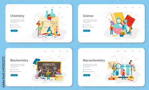 Chemistry studying web banner or landing page set. Chemistry lesson