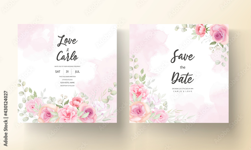 Elegant soft floral wedding invitation card design
