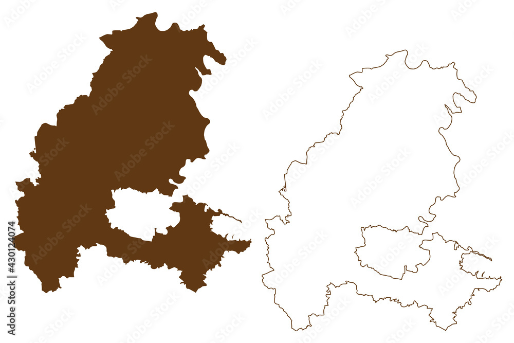 Obraz premium Kassel district (Federal Republic of Germany, rural district Kassel region, State of Hessen, Hesse, Hessia) map vector illustration, scribble sketch Schwalm Landkreis Kassel map