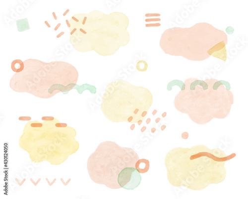 水彩の模様のセット　背景　フレーム　模様　手描き　テクスチャ　枠　デザイン　かわいい　幾何学