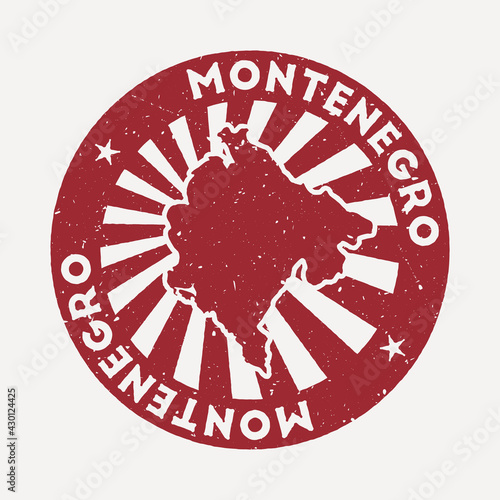 Montenegro stamp. Travel red rubber stamp with the map of the country, vector illustration. Can be used as insignia, logotype, label, sticker or badge of Montenegro.