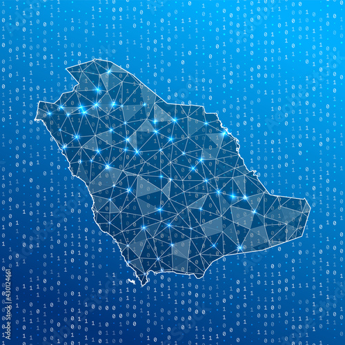 Network map of Saudi Arabia. Country digital connections map. Technology, internet, network, telecommunication concept. Vector illustration.