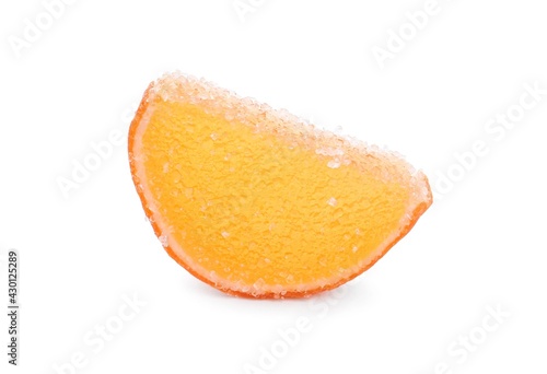 Tasty orange jelly candy isolated on white