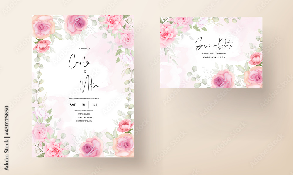 Elegant soft floral wedding invitation card design