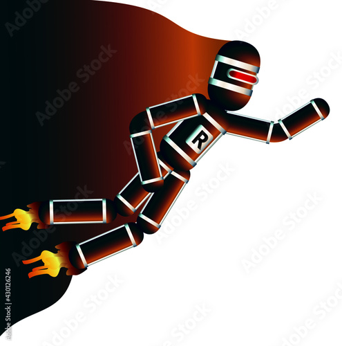 The Robot is Flying. Vector Cartoon Illustration