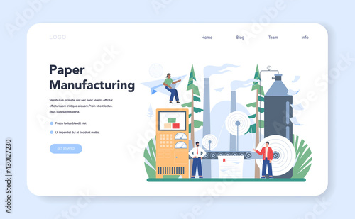 Paper production and wood processing web banner or landing page