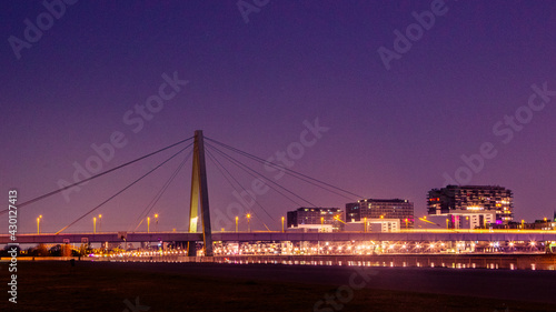 Severins Bridge in Cologne, Germany with crane houses in background