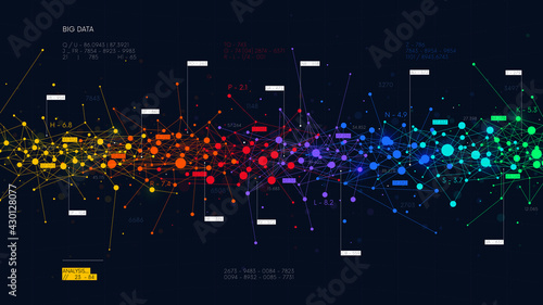 Colored abstract information networks, financial analytics big data, vector futuristic visualization