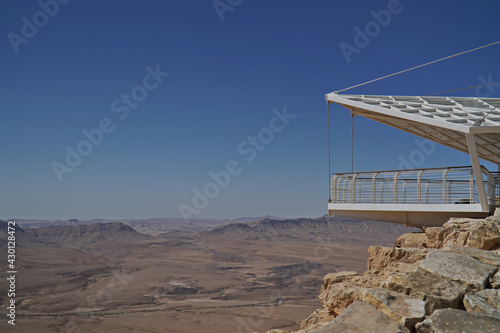 Terrace facing the Ramon Crater in the Negev desert, Israel photo