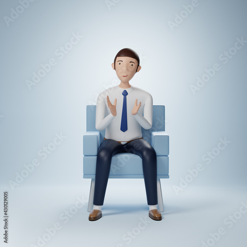 Businessman cartoon character sitting with clap