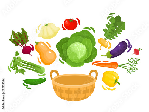 Vector illustration of cartoon different healthy vegetables in basket