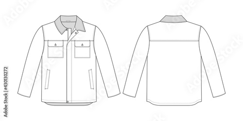 Fashion technical drawing of mens jacket. Fashion illustrashion of jacket for men.