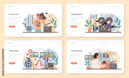 Videographer web banner or landing page set. Video production